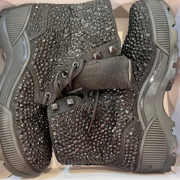 New! Michael Kors Women’s Shane Glitter Black Lace-Up Bootie Boots Size 11 - Picture 8 of 12
